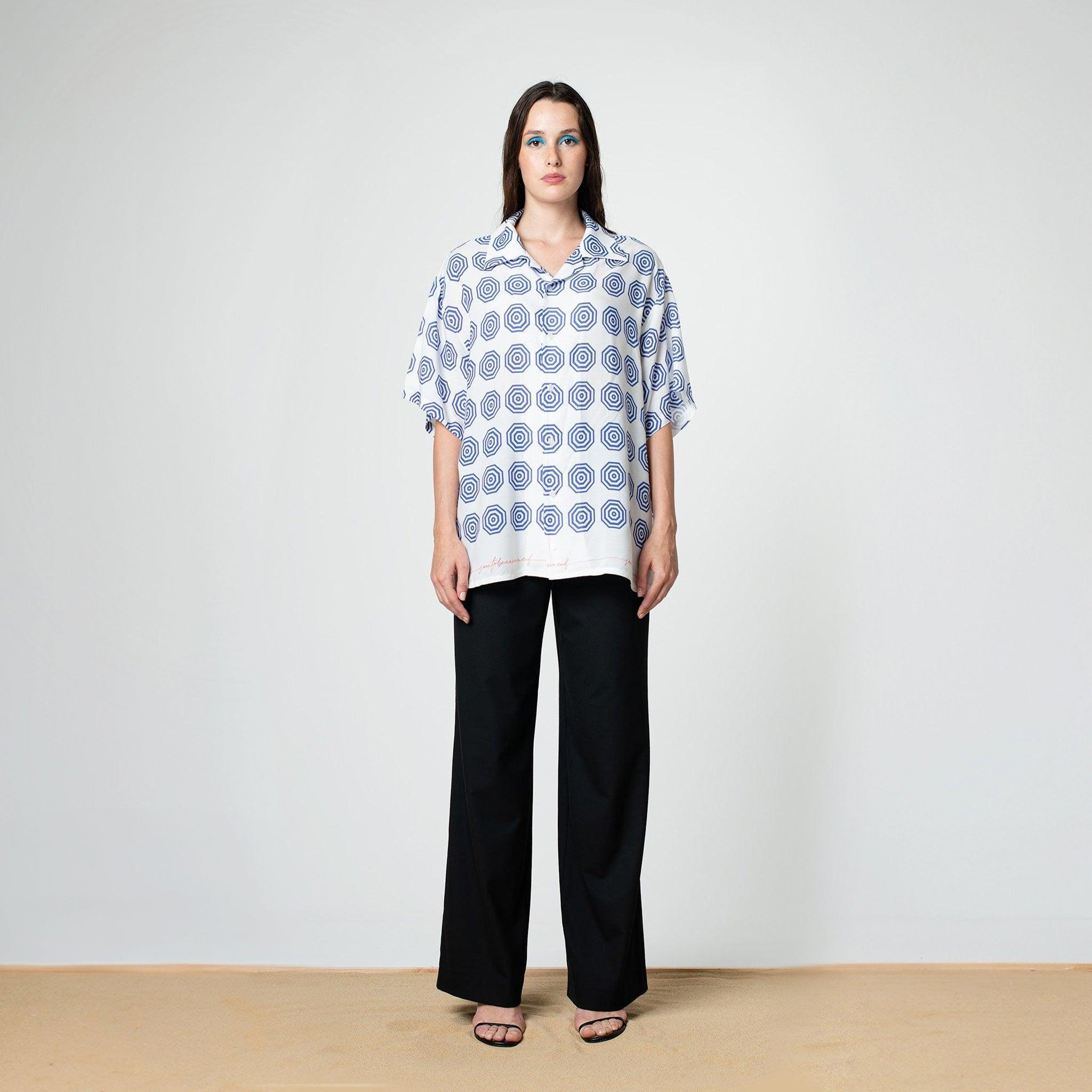 White/Blue Umbrella Bowling Shirt - SOON TO BE ANNOUNCED