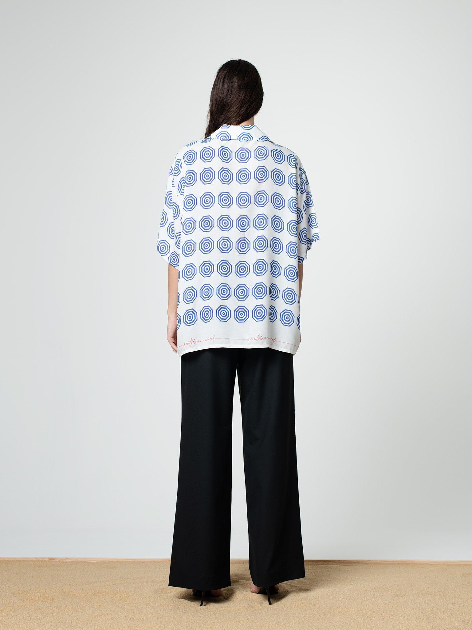 White/Blue Umbrella Bowling Shirt