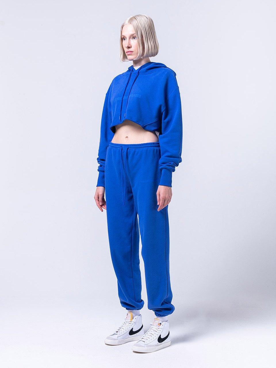 Kadın Logo Crop Kapüşonlu Sweatshirt | STBA Dazzling Blue / XS