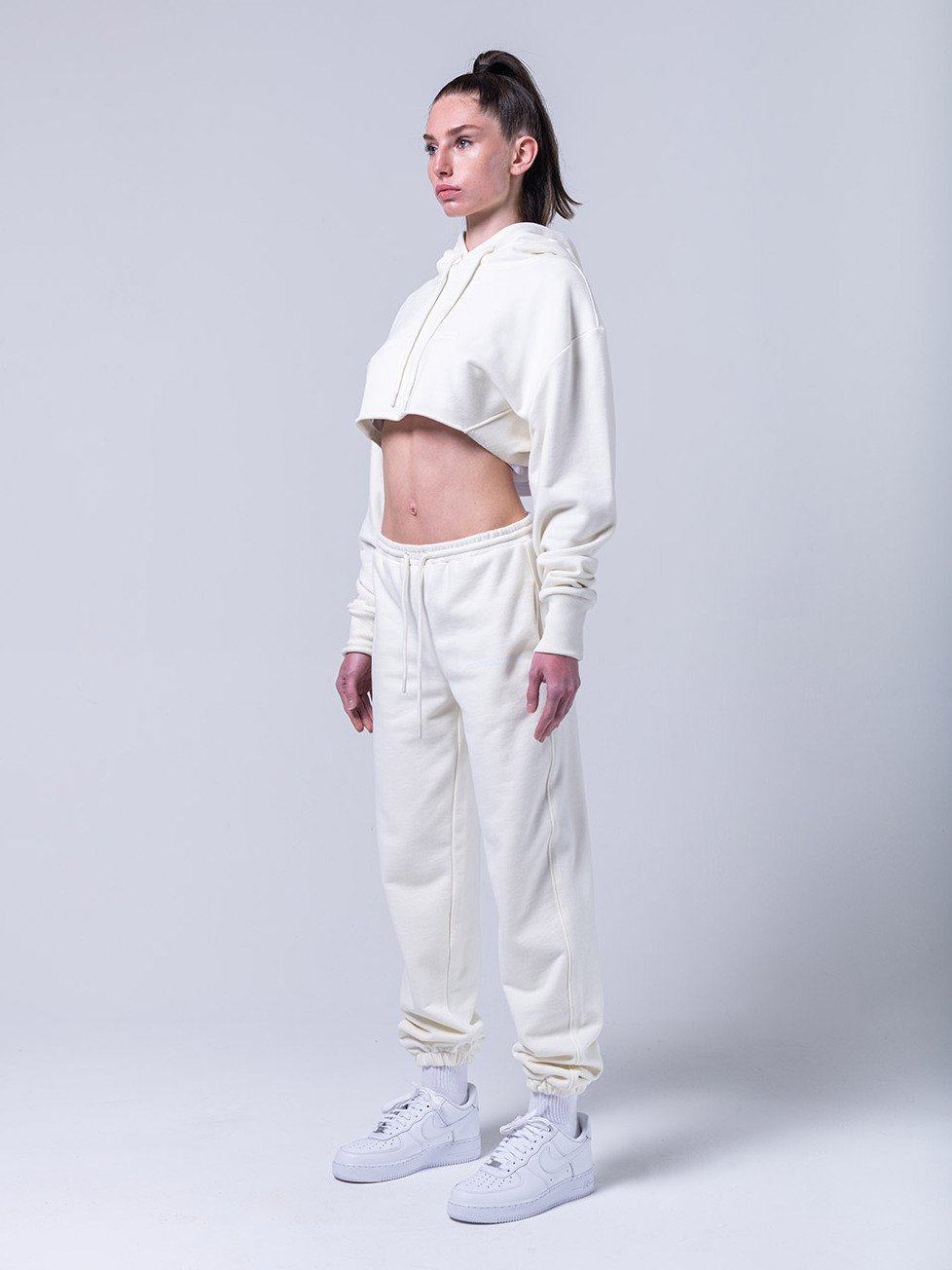 Kadın Logo Crop Kapüşonlu Sweatshirt | STBA Off White / XS